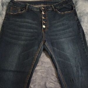 SHEIN Dark Blue Button-Fly Jeans